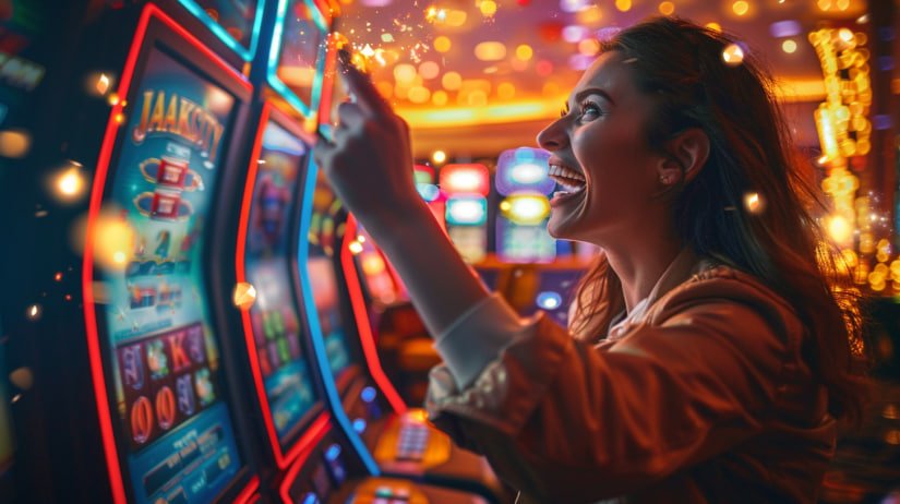 Kontrol permainan Galactic Gems dengan tombol taruhan dan putar